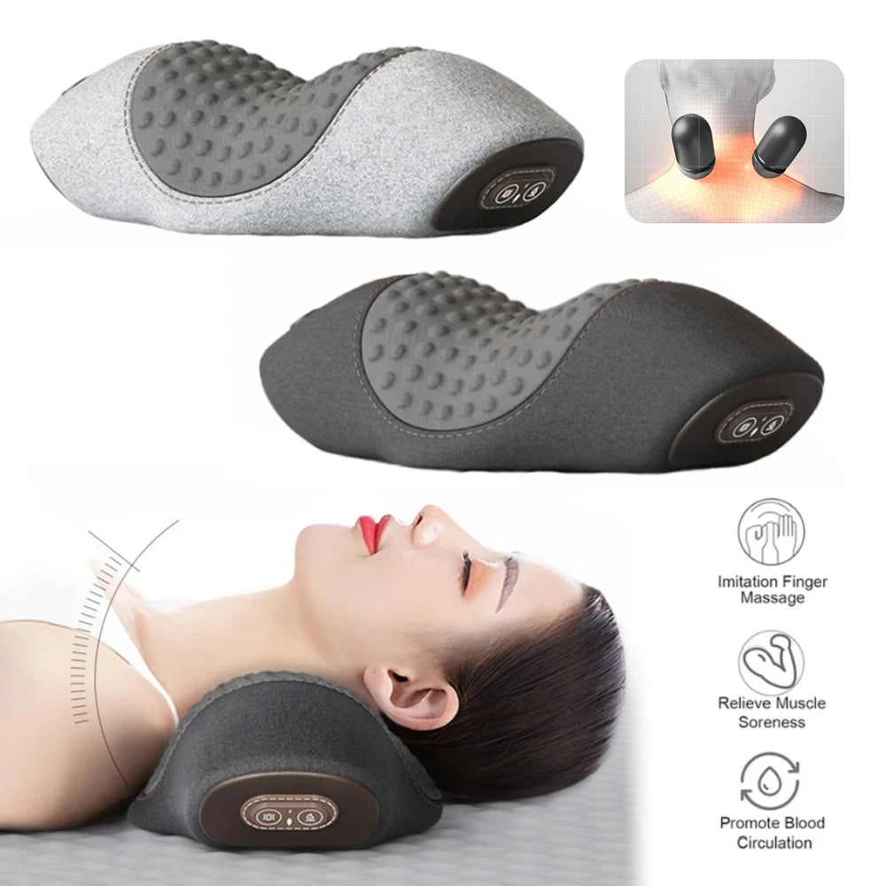 Oreiller Masseur Cervical Électrique — Chaleur, Vibration & Traction