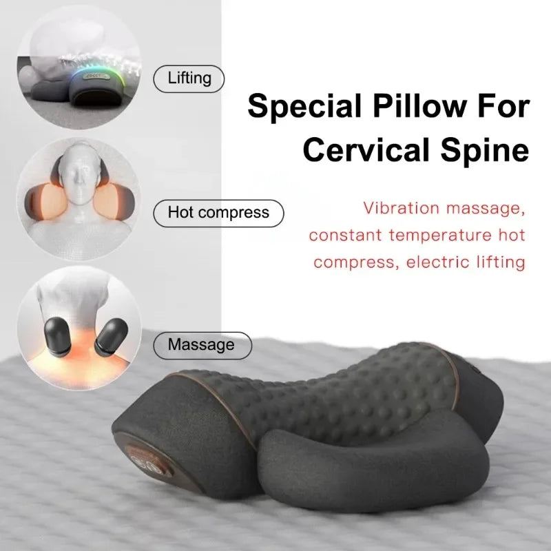 Oreiller Masseur Cervical Électrique — Chaleur, Vibration & Traction