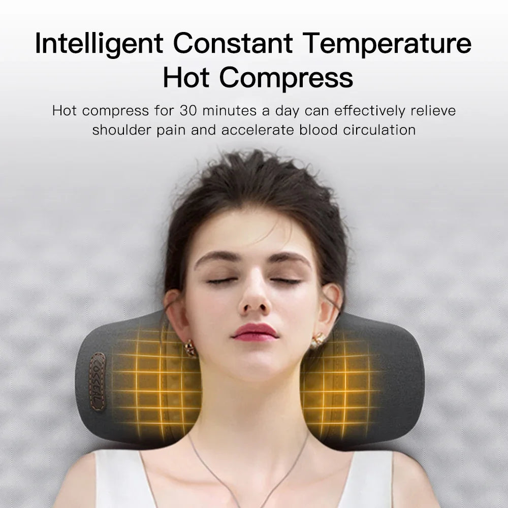 Oreiller Masseur Cervical Électrique — Chaleur, Vibration & Traction