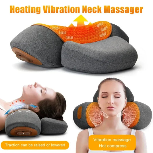 Oreiller Masseur Cervical Électrique — Chaleur, Vibration & Traction